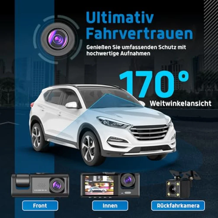 Fleau Tech Dashcam für Auto 3 in 1 – Vorder- und Rückkamera – Full HD – 170°-Weitwinkelobjektiv – 24-Stunden-Parküberwachung – G-Sensor – Micro-SD-Karte 32 GB – Bild 3