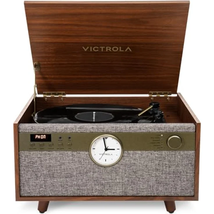 Victrola The Century 6-in-1 Music Center, Plattenspieler mit Bluetooth, CD-Player, Kassettendeck und UKW-Radio, braun – Bild 2