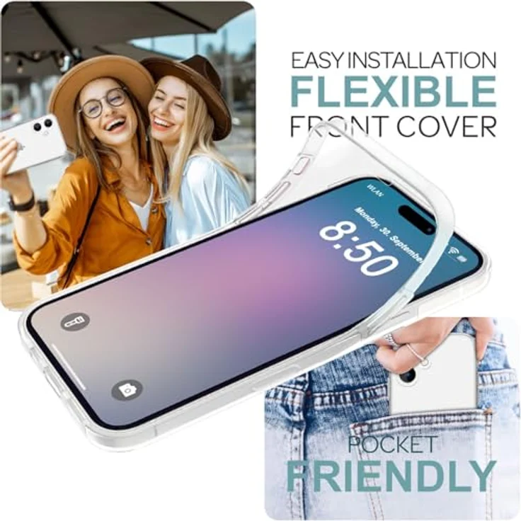 Nalia Klare 360 Grad Hülle für Apple iPhone 16, Transparentes Gehäuse mit vollem Rundumschutz und kabellosem Laden – Bild 6