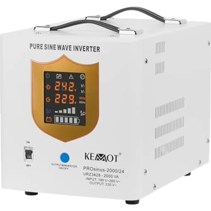 KEMOT PROsinus 2000, 24V/230V USV Notstromversorgung mit 1400W Leistung, reine Sinuswelle, Schutzmechanismen, schnelle Schaltzeit unter 4ms