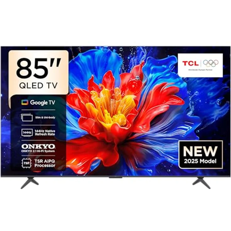 TCL 85P8K 85 Zoll QLED 4K HDR UHD Fernseher, Smart Google TV mit Dolby Vision & Atmos, 144Hz Motion Clarity Pro, FreeSync, Onkyo 2.1 Sound, Sprachsteuerung, kompatibel mit Google Assistant und Google Cast – Bild 1