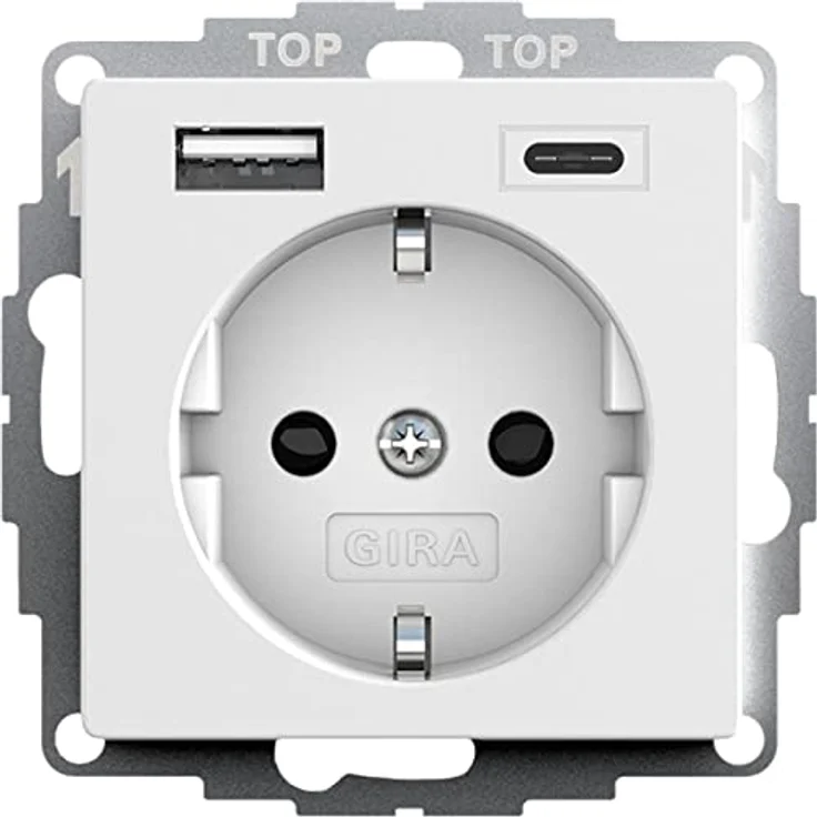 Gira 245927 SchukoSteckdose USB-Anschluss Shutter Berührungsschutz 2-fach Typ A(max.2,4A) Typ C(max.3A) System 55 Reinweiß Matt UP Unterputz Schutzkontaktsteckdose Wandsteckdose Smartphone Tablet 32mm – Bild 1