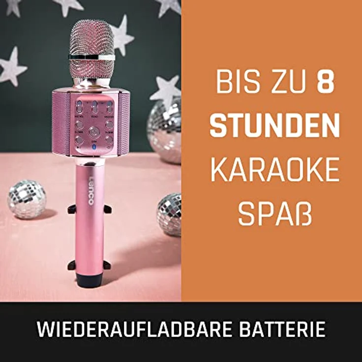 Lenco BMC-090 - Karaoke Mikrofon - Bluetooth V4.2 - Mit Smartphone-Halterung - 5 Watt RMS - LED Lichteffekte - integrierter Akku mit 1200mAh – Android und iOS - Pink – Bild 6