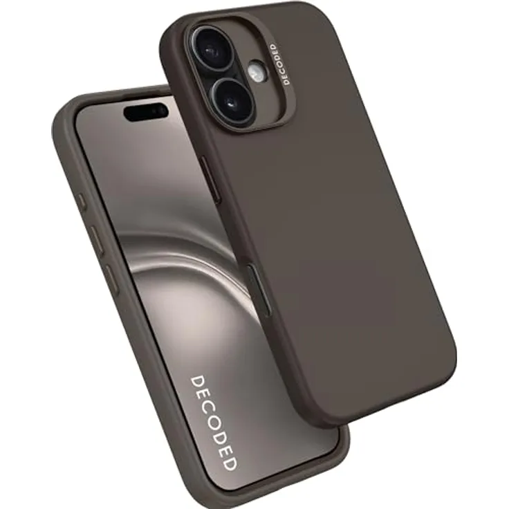 Decoded Silikon Hülle für iPhone 16 Plus, Antimikrobielles Material, MagSafe-kompatibel, Premium Soft-Touch Liquid Silicone, Schwarz mit Metall Kameraschutz