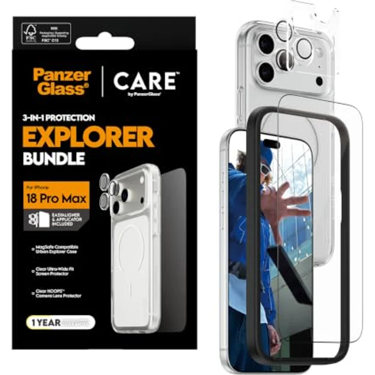 CARE by PanzerGlass Flagship 3-in-1 Bundle für Apple iPhone 18 Pro Max, Displayschutz mit Ultra-Wide Fit-Abdeckung, fall- und kratzfest, integriertem Kameralinsenschutz, EasyAligner-Installation – Bild 5