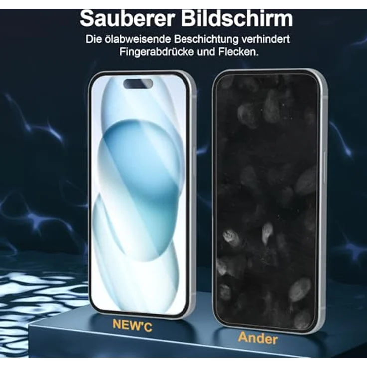 NEW'C Panzerglas für iPhone 16/15, 3 Stück, 9H Härte, HD, ultra-klar, kratzfest, 6,1 Zoll, einfaches Installationswerkzeug enthalten – Bild 5