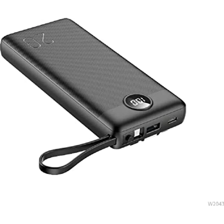 VEGER C20 20.000mAh Powerbank (Micro + Typ C + iPhone) Schwarz, Schnelles Aufladen, Integrierte Kabel, 4 Anschlüsse – Bild 3