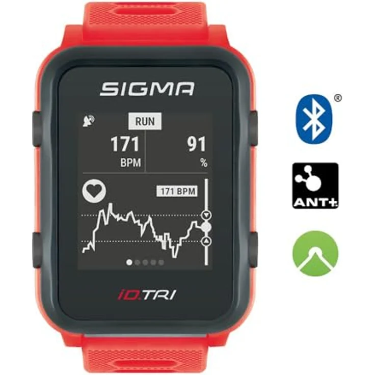 Sigma iD.TRI Multifunktions Sportuhr Handgelenk Pulsmessung Unisex, Einheitsgröße, Rot – Bild 5