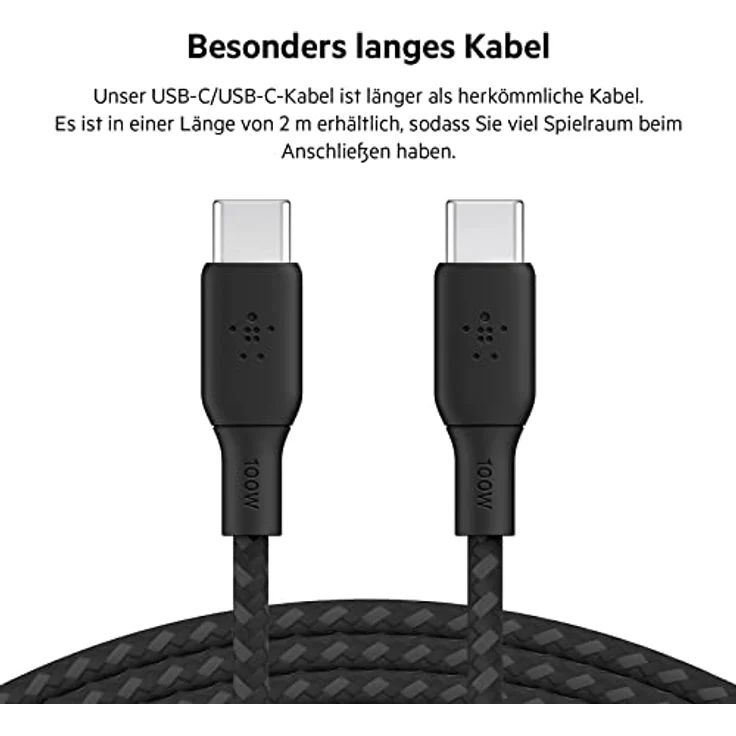 Belkin geflochtenes USB-C-USB-C Kabel 100W 2m schw. CAB014bt2MBK – Bild 8