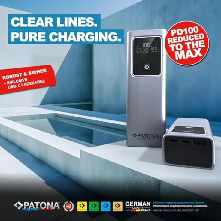 PATONA Platinum Powerbank Luxury One | 20.000mAh, 74Wh | PD100W, 2x USB-C, 1x USB-A, Schutzvorrichtungen gegen Überladung und Kurzschluss – Bild 5