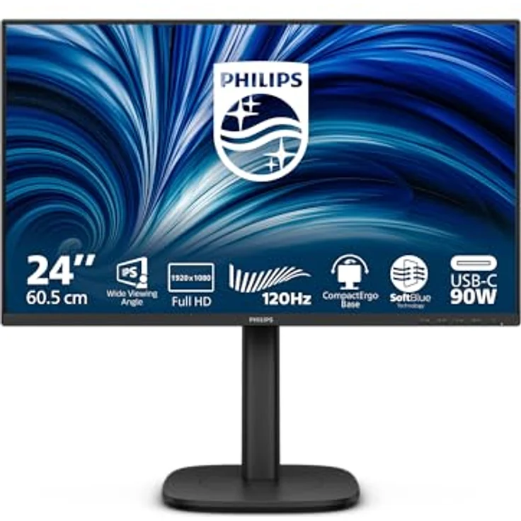 Philips 24B2U3301, 24 Zoll Full-HD-Monitor mit 120 Hz, 130 mm höhenverstellbar, Lautsprecher, HDMI, DP, USB-C (90 W PD), schwarz – Bild 2