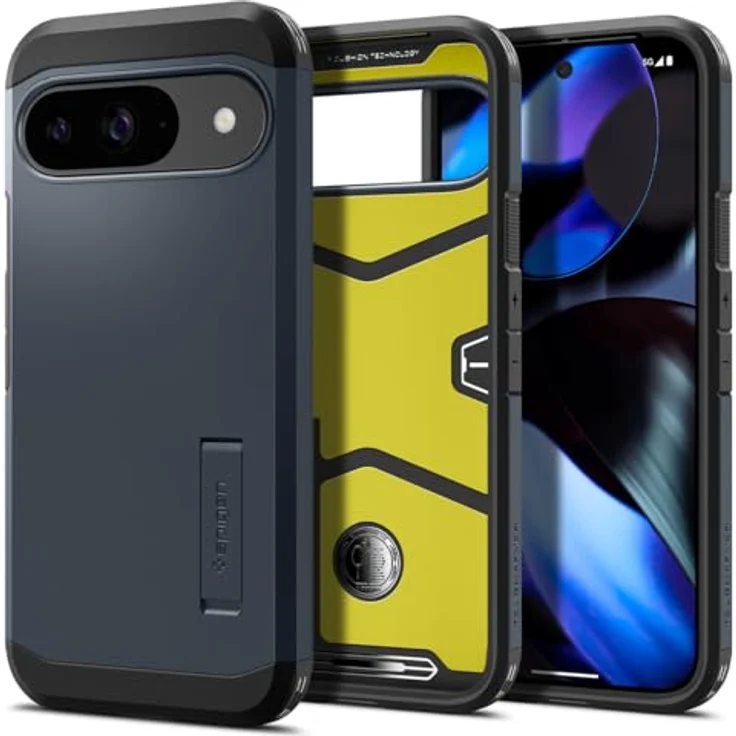 Spigen Tough Armor Hülle für Google Pixel 9 Pro und Pixel 9 [Made for Google] -Metal Slate, Doppelschichtige Schutzhülle mit Kickstand und Air Cushion Technologie – Bild 1