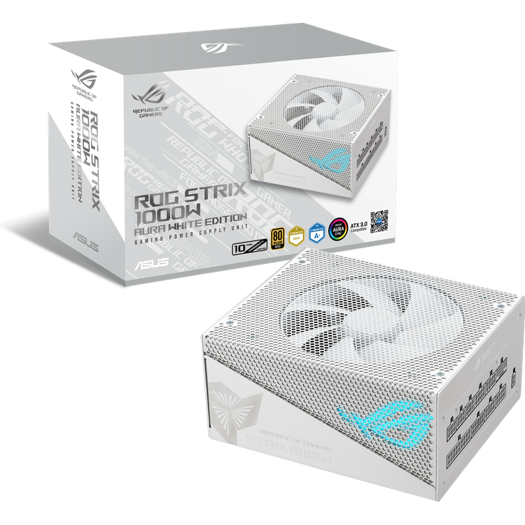ASUS ROG STRIX 1000W Gold Aura White Edition PC Netzteil - Aluminiumgehäuse, 80 Plus Gold Zertifizierung, Aura Sync RGB-Beleuchtung
