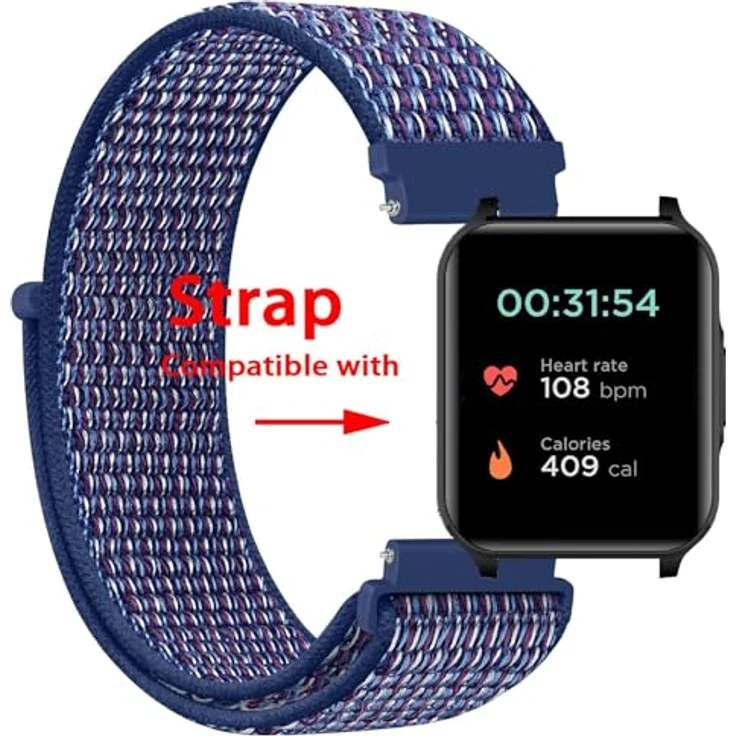 GIOPUEY Nylon Armband für Motorola Moto Watch 70, 20mm Sport Loop, geflochtenes, atmungsaktives Uhrenarmband in Blau für Damen und Herren – Bild 2