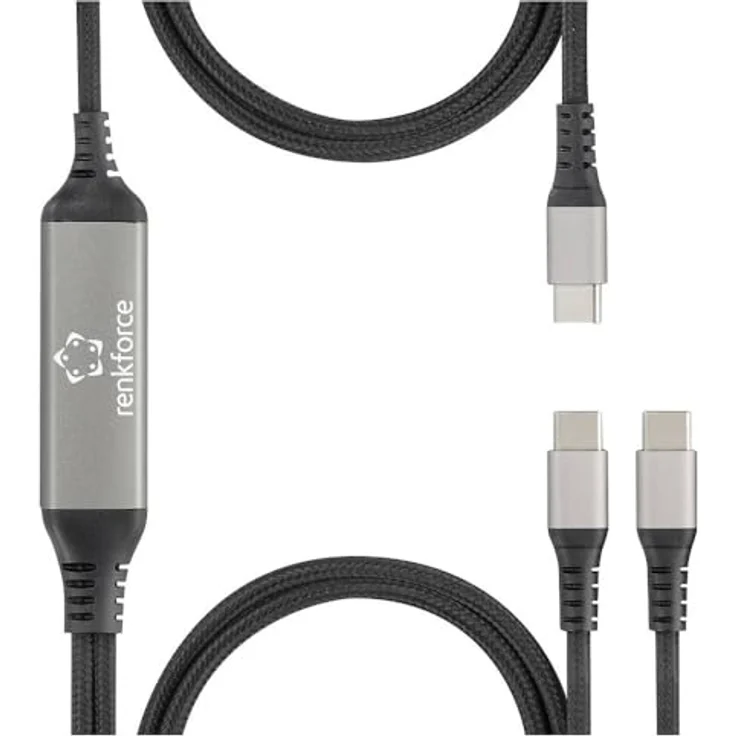 Renkforce USB-C® Y-Kabel USB 2.0, 1.50 m, Schwarz - für Laptops und Netzteile, mit 2 USB-C Steckern – Bild 2