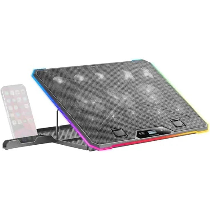Mars Gaming MNBC13, Laptop-Ständer und Kühlfuß für Notebooks bis 17", 13 Lüfter, ARGB-Beleuchtung mit 10 Modi, LCD-Display, 8 verstellbare Neigungsstufen, Smartphone-Ständer, Schwarz