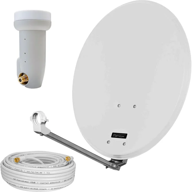 hb-digital Satellitenanlage 60 cm, hellgrau, mit Single LNB und 10 m Koaxialkabel für digitalen Empfang