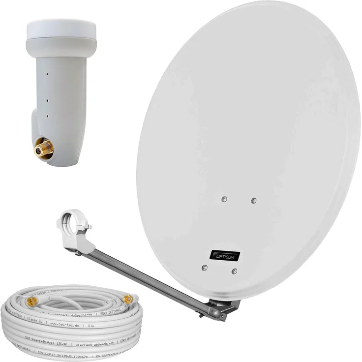 hb-digital Satellitenanlage 60 cm, hellgrau, mit Single LNB und 10 m Koaxialkabel für digitalen Empfang
