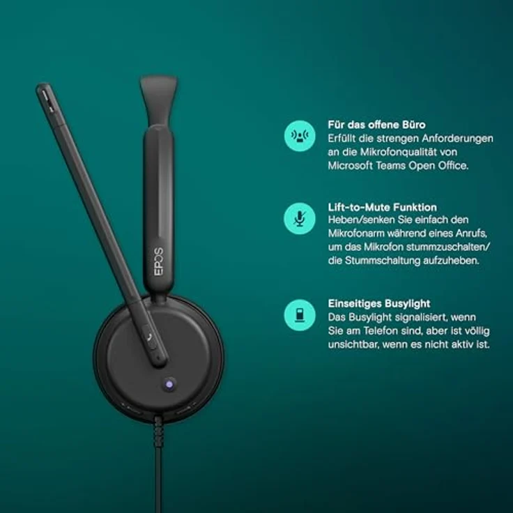 EPOS Impact 460T On-Ear-Headset Dual-Mikrofon, Geräuschfilterung, USB C/USB A, Microsoft Teams, Home Office, Plug-and-Play, Zoom, UC-Kompatibilität - Schwarz – Bild 3
