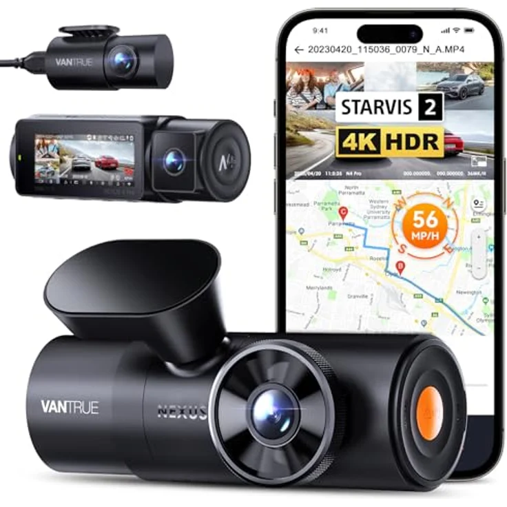 VANTRUE N4 Pro Dashcam Auto 4K HDR + 1080P HDR+ 1080P HDR, STARVIS 2 Dash Cam 5GHz WiFi, Sprachbefehl Auto Kamera 3 Lens Puffer Parküberwachung Sternenlicht Infrarot Nachtsicht, GPS, 2.45”Max 512GB – Bild 1