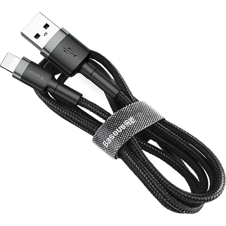 Baseus Cafule Kabel USB / Lightning, strapazierfähiges Nylonkabel mit 2,4A, 0,5m, schwarz-grau, Quick Charge 3.0