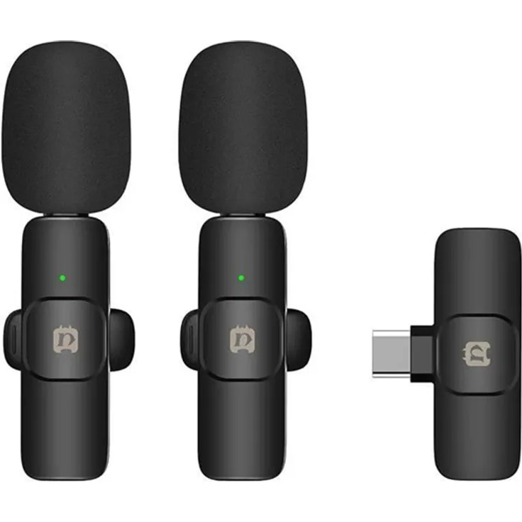 Puluz PU3151B,drahtloses Lavalier-Mikrofon mit USB-C, omnidirektionale Aufnahme und Rauschunterdrückung, bis zu 20 Meter Reichweite