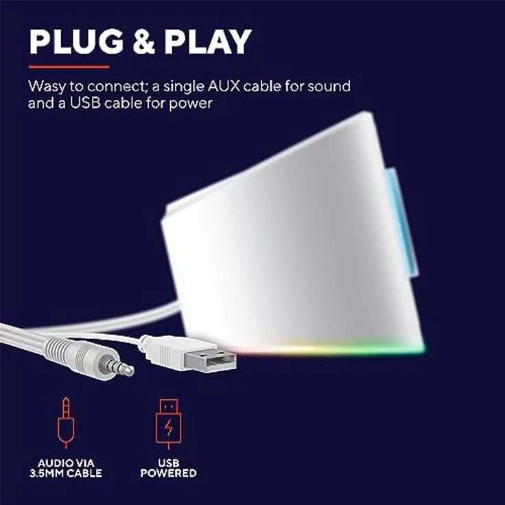 Trust Illuminated Soundbar-White PC-Lautsprecher mit RGB-Beleuchtung und platzsparendem Design – Bild 5