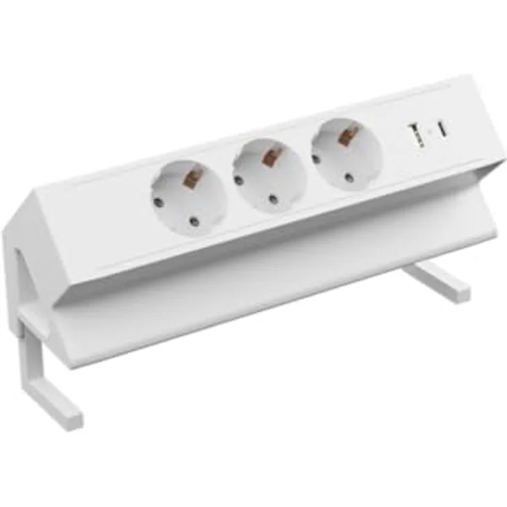 Kalb | 3er Aufsatzsteckdose zum Anklemmen, USB A/C, 3-fach Steckdose, 230V 16A, Möbelsteckerleiste, EU-Schutzstecker, Ampereon