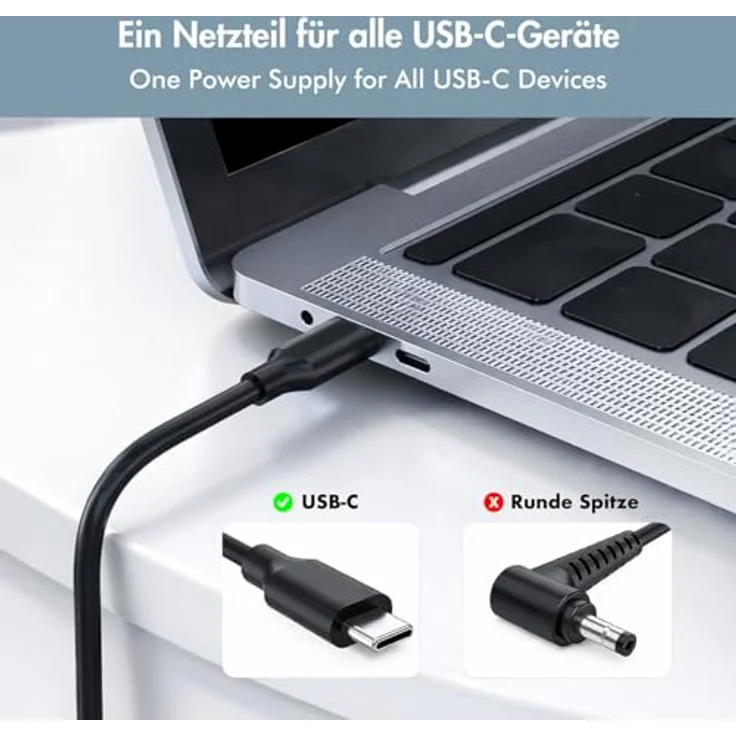LogiLink Slim Universal USB-C Netzteil 100W PD mit festem Kabel, 5-Fach Geräteschutz für Laptops und Smartphones – Bild 5