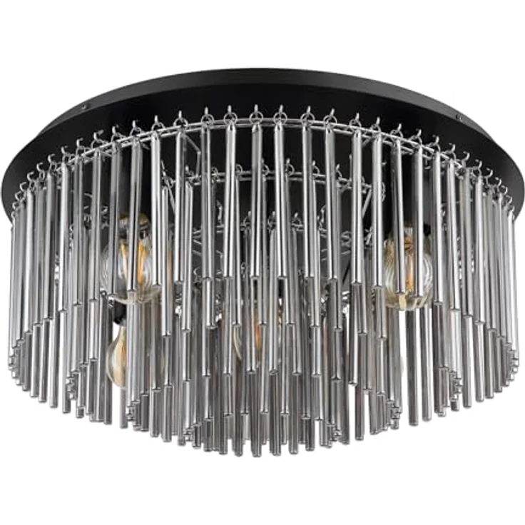 Globo Deckenleuchte Schwarz mit Glas Lampenschirm in Rauchfarben, Ø 50cm, 15698D1, Smarte Deckenbeleuchtung – Bild 4