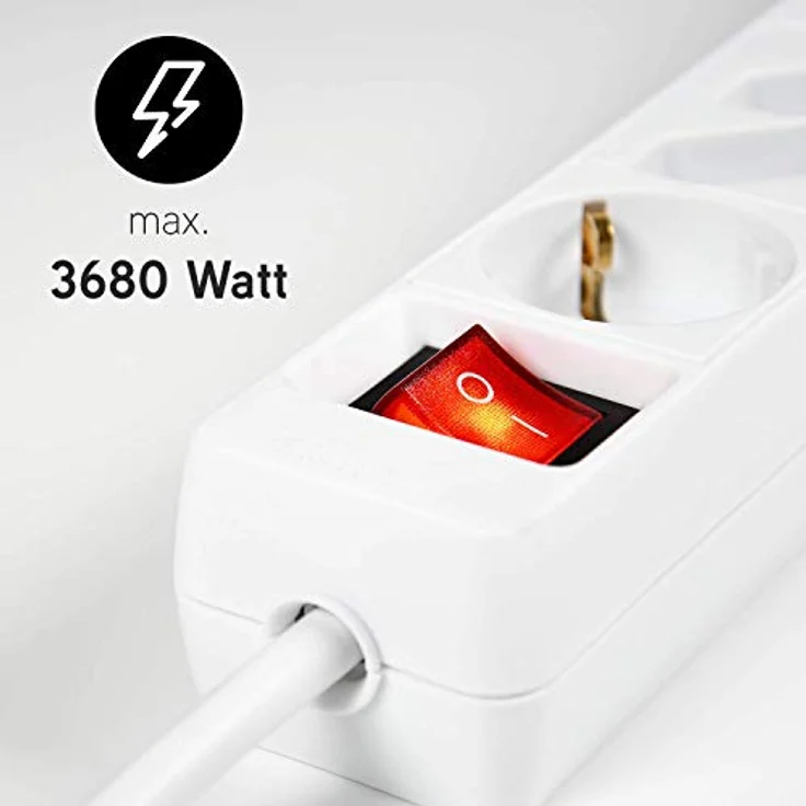 HEITECH Steckdosenleiste, 250 V, 4-fach, mit Schalter, weiß – Bild 3