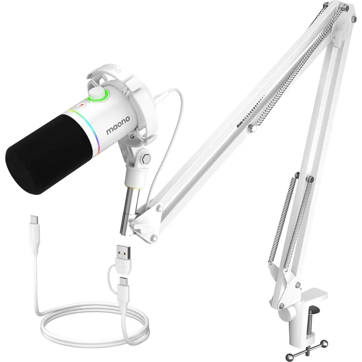 Maono PD200XS, Dynamisches USB-Mikrofon mit Nierencharakteristik, 40Hz-16kHz Frequenzgang, Plug-and-Play, RGB Steuerung