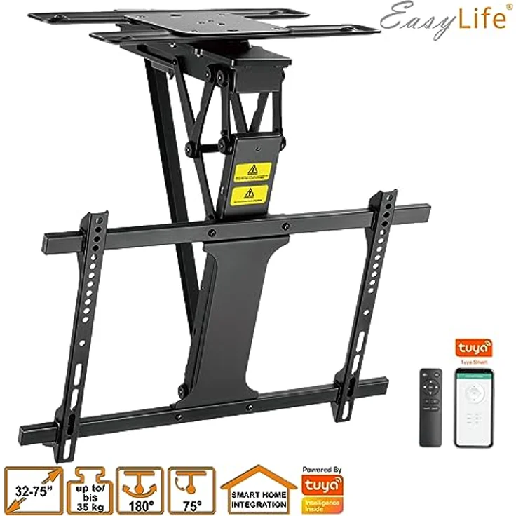 EasyLife TV Deckenhalter elektrisch drehbar für 32-75 Zoll, VESA bis 600x400, smarte Steuerung mit Fernbedienung, schwarz – Bild 3