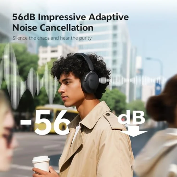 QCY H3S Over Ear Bluetooth Kopfhörer, Hybrid Aktive Noise Cancelling, Hi-Res Audio, 86 Stunden Akkulaufzeit, Bluetooth 6.0, Dual Verbindung, Schwarz – Bild 2