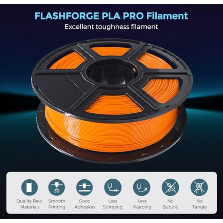 FLASHFORGE PLA PRO 3D-Drucker-Filament 1,75 mm, 1 kg Spule, Maßgenauigkeit +/- 0,02 mm, verbesserte Zähigkeit, knäuelfrei, Orange – Bild 2