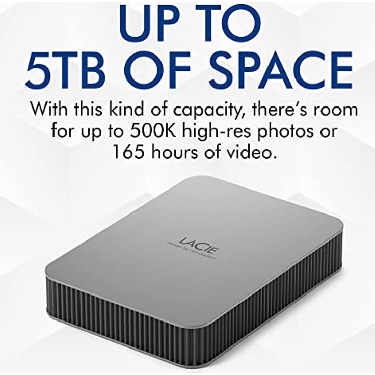 LaCie Mobile Drive, 5TB, External Hard Drive Portable - Moon Silver, USB-C 3.2, for PC and Mac, post-consumer recycled, with Adobe All Apps Plan (STLP5000400) – Bild 2