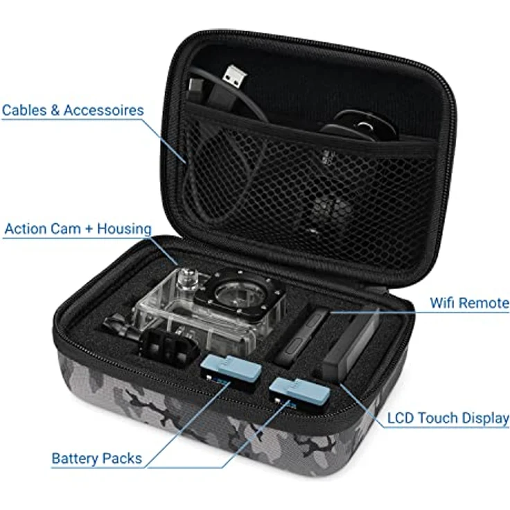 deleyCON Hardcase Tasche für GoPro Actionkamera & Zubehör, robust mit Staub- und Spritzwasserschutz, Größe M - Camouflage, passend für HERO 9/10/11/12/13 – Bild 2