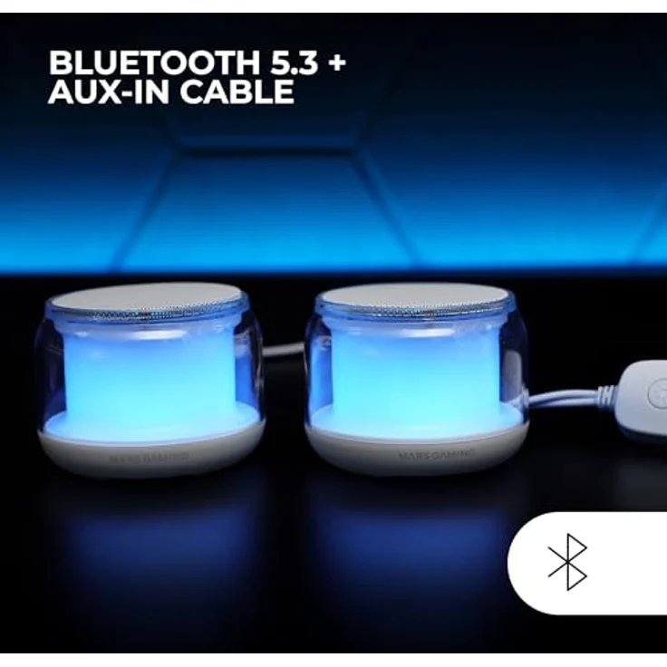 Mars Gaming MS-Aura, Bluetooth-Lautsprecher 5.3 mit 15W DSP-Chipsatz, 360º RGB-Beleuchtung und AUX-IN, Weiß – Bild 4