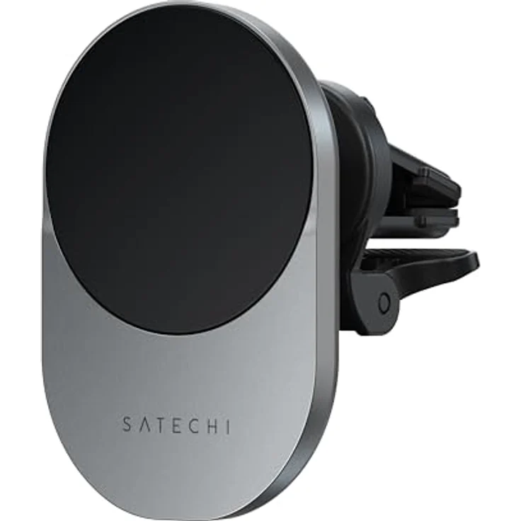 SATECHI Qi2 Kabelloses Auto-Ladegerät, Reisefreundliche Handyhalterung, 15W Schnellladegerät für iPhone 12-16, Silber – Bild 1