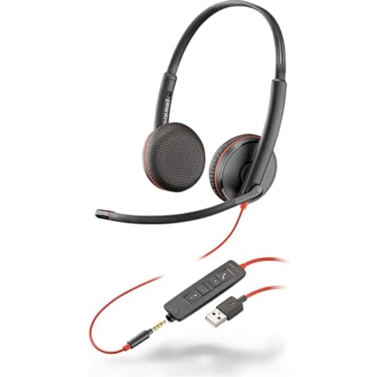 HP Poly Blackwire C3225 Headset - Over-the-head - Binaural - Supra-aural - 7.45 ft Cable - Noise Cancelling Microphone - Stereo - Mini-Phone (3.5mm) - Wired - 32 Ohm - 20 Hz - 20 kHz - On-Ear - Poly BW C3225 Top - Schwarz – Bild 1