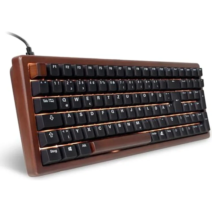 Sharkoon SKILLER SGK50 S2 Wood PBT, Gaming-Tastatur mit Gateron G Pro 3.0 Yellow, DE-Layout, RGB-Beleuchtung, schwarz/hölzernes Design