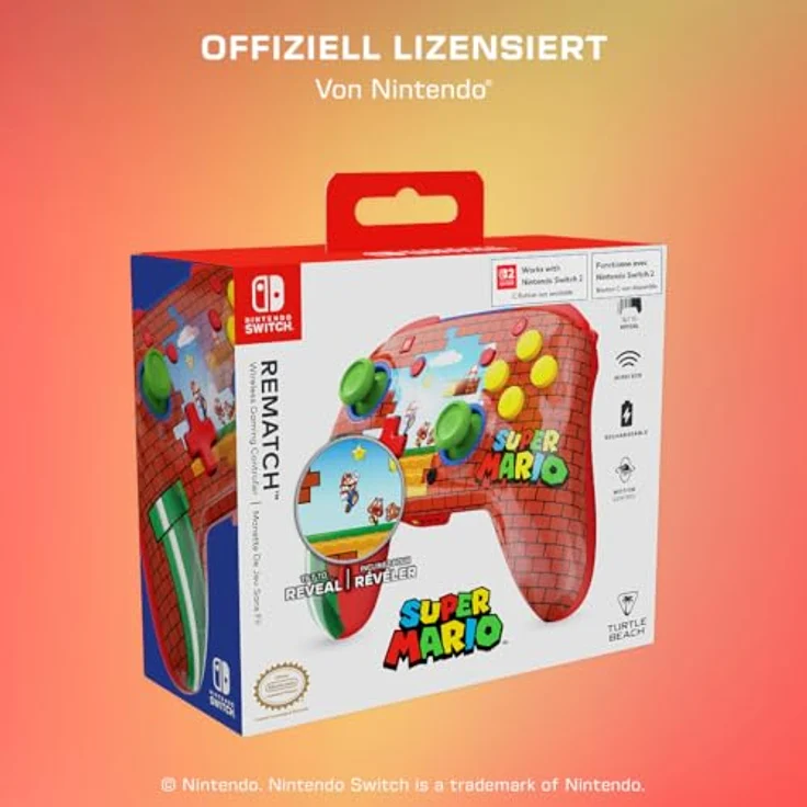 Turtle Beach Rematch Wireless Controller: Mario Bricks Reveal - Offiziell lizenziert für Nintendo Switch 2 und 1, mit lentikulärem Super Mario-Design, bewegungssteuerung und 40 Stunden Akkulaufzeit – Bild 2