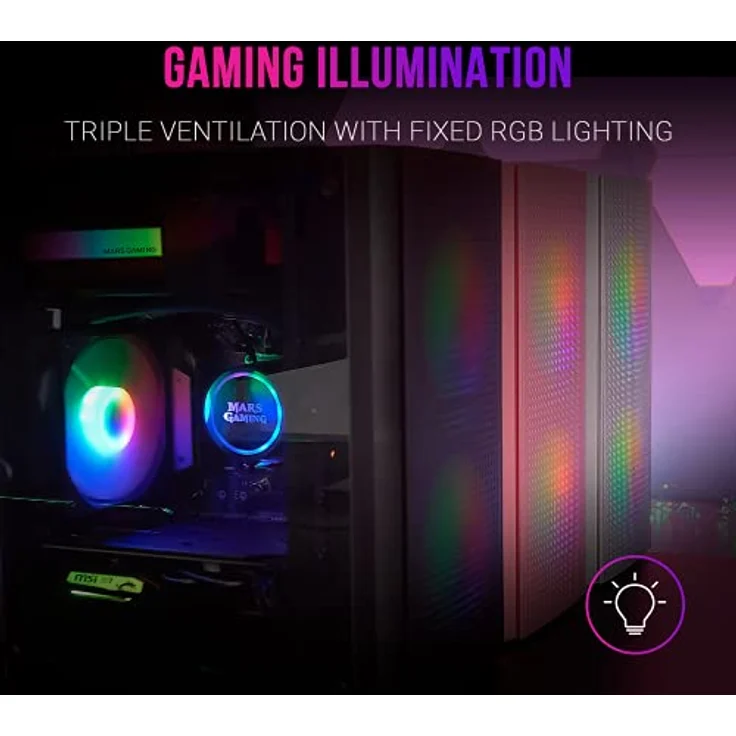 MARSGAMING MC300 Schwarz, MicroATX PC Gehäuse, Gehärtetes Glas, Mesh Front, 3xFRGB Lüfter – Bild 2