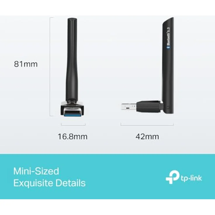 TP-Link UB500 Plus Mini USB Bluetooth 5.0 Adapter Dongle für PC Laptop Desktop Computer, Windows 11/10/8.1/7, Plug & Play - Bluetooth 5.3, Einstellbare Antenne, 7 Geräte gleichzeitig verbindbar – Bild 4