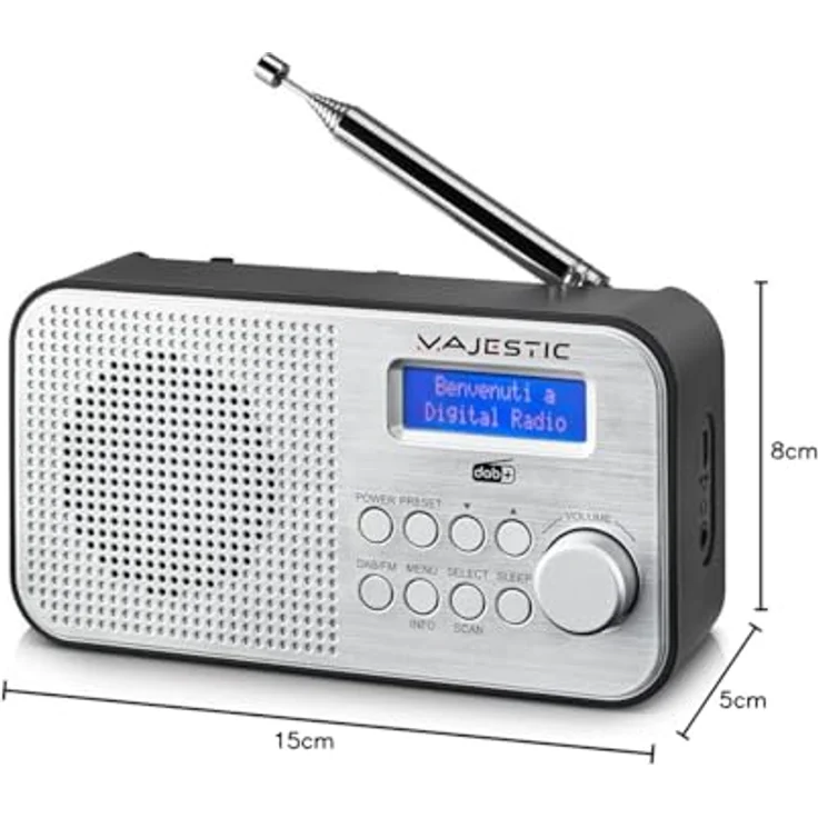Majestic RT 194 DAB, Tragbares DAB/DAB+/FM Radio mit LCD-Display, wiederaufladbarem Akku, Kopfhörerausgang, zwei Alarmen und drei Klingeltönen, schwarz – Bild 3