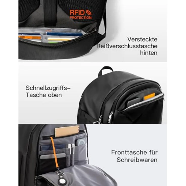 Inateck 40L Reiserucksack, TSA-freundliches Handgepäck mit 26 Taschen für 15,6-16 Zoll Laptop, Schwarz – Bild 3