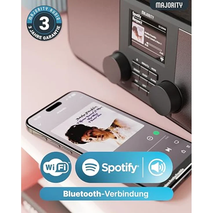 MAJORITY Rostock, Internetradio WLAN DAB+ mit Bluetooth, 2.0 Stereolautsprechern, Spotify Connect & Podcasts, Schwarz – Bild 3