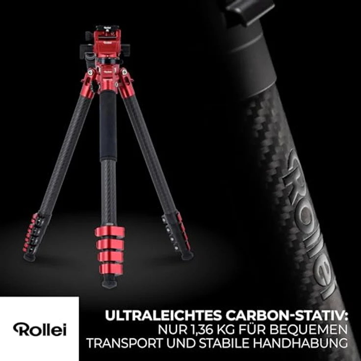 Rollei Easy Traveler Video Carbonstativ - 4,5 kg Tragkraft, 164 cm Höhe, Ultraleicht, Kompakt, Mühelose Feststellfunktion – Bild 4