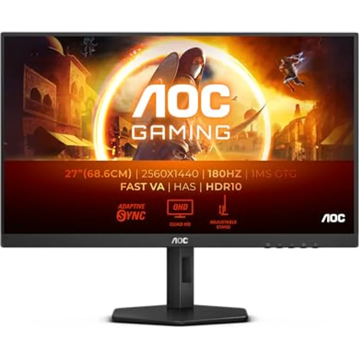 AOC Gaming Q27G4XN 27 Zoll QHD Monitor, 180 Hz, 0.5ms, FreeSync Premium, HDR10 schwarz/grau – Bild 2