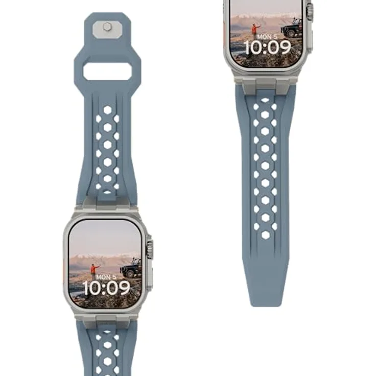 URBAN ARMOR GEAR Monarch Strap Apple Watch Armband, FKM Silikon Ersatzband mit Edelstahl Verschluss, cloud blau/titan, für Apple Watch Ultra 2/ Ultra/ Series 10-1, 46/45/44/42mm